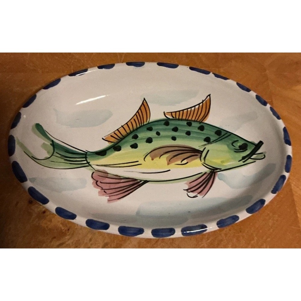 Vintage VIETRI AL MARE 11" Oval Fish Platter - Italy Pottery